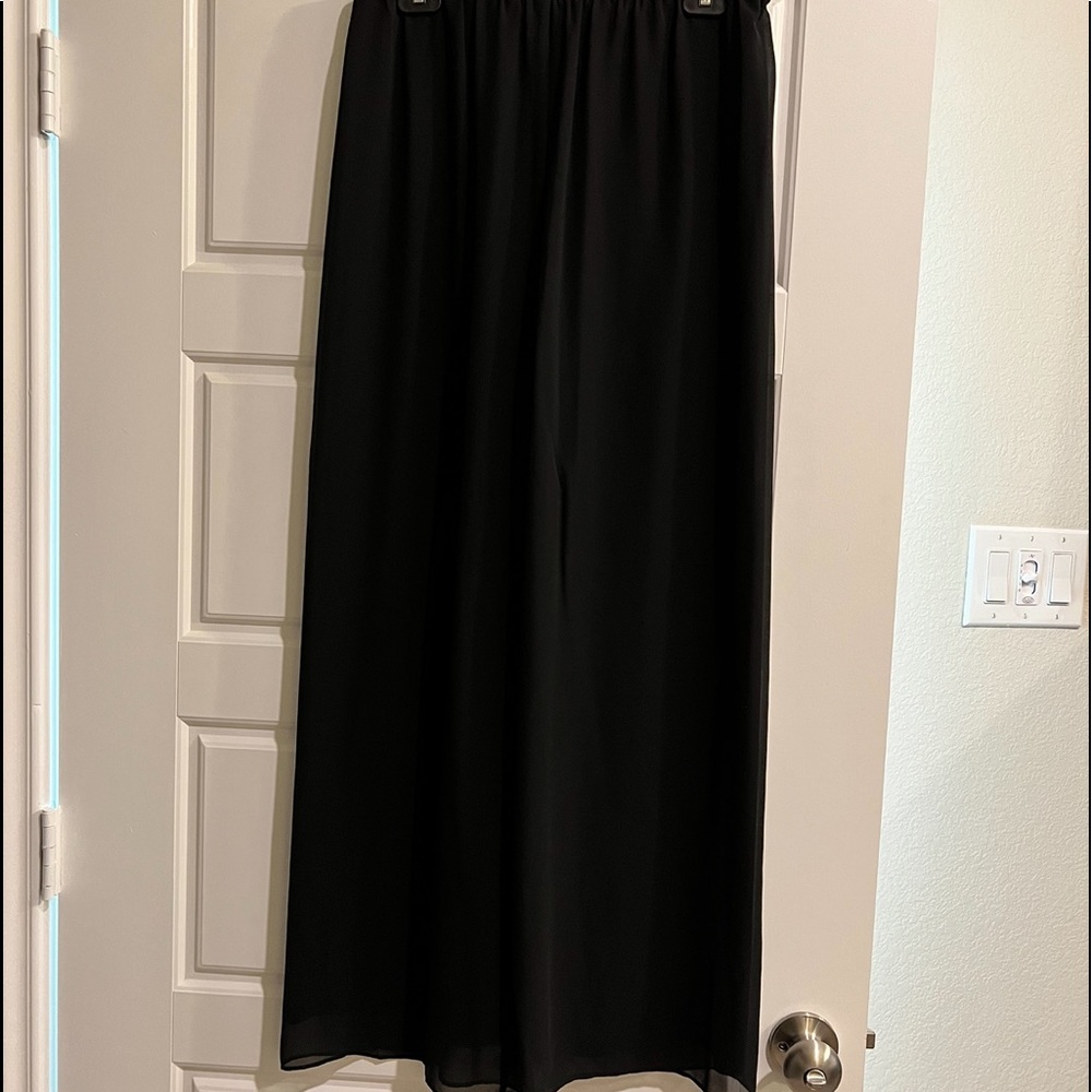 Petite Size Wide Leg Elastic Waist Chiffon Pull-On Pants